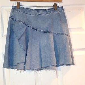 Free People Denim Cut Trim Mini Skirt